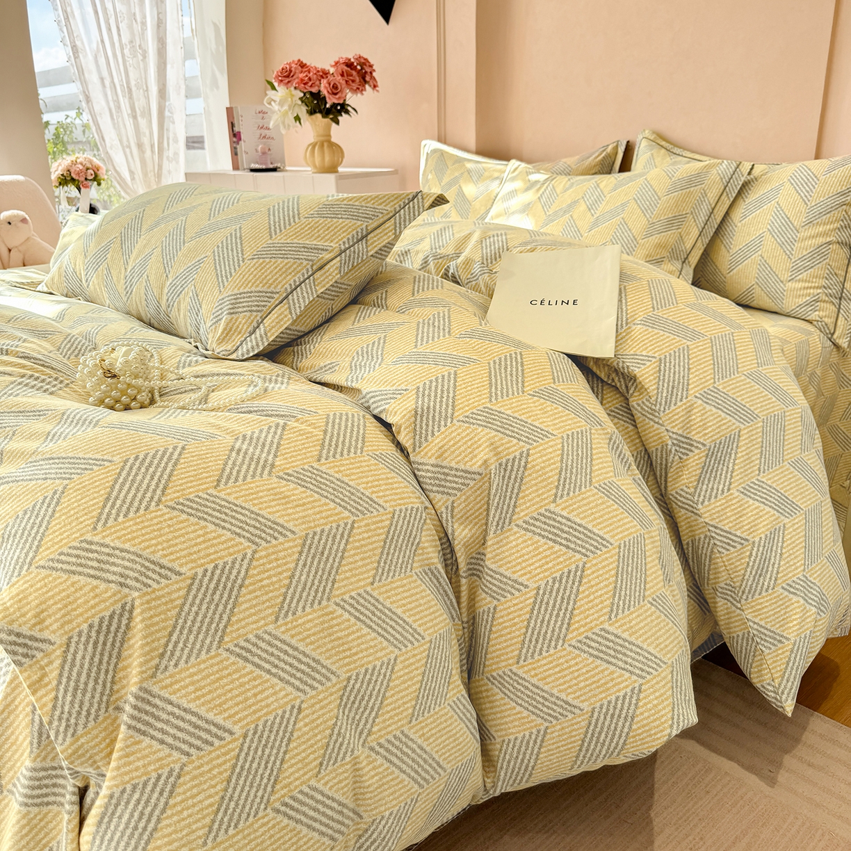 91家纺网 家纺一手货源 找家纺 壹贝家纺 2025新款A类100%全棉加厚磨毛四件套系列 施华-灰