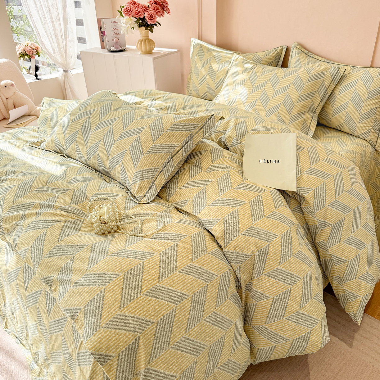 91家纺网 家纺一手货源 找家纺 壹贝家纺 2025新款A类100%全棉加厚磨毛四件套系列 施华-灰