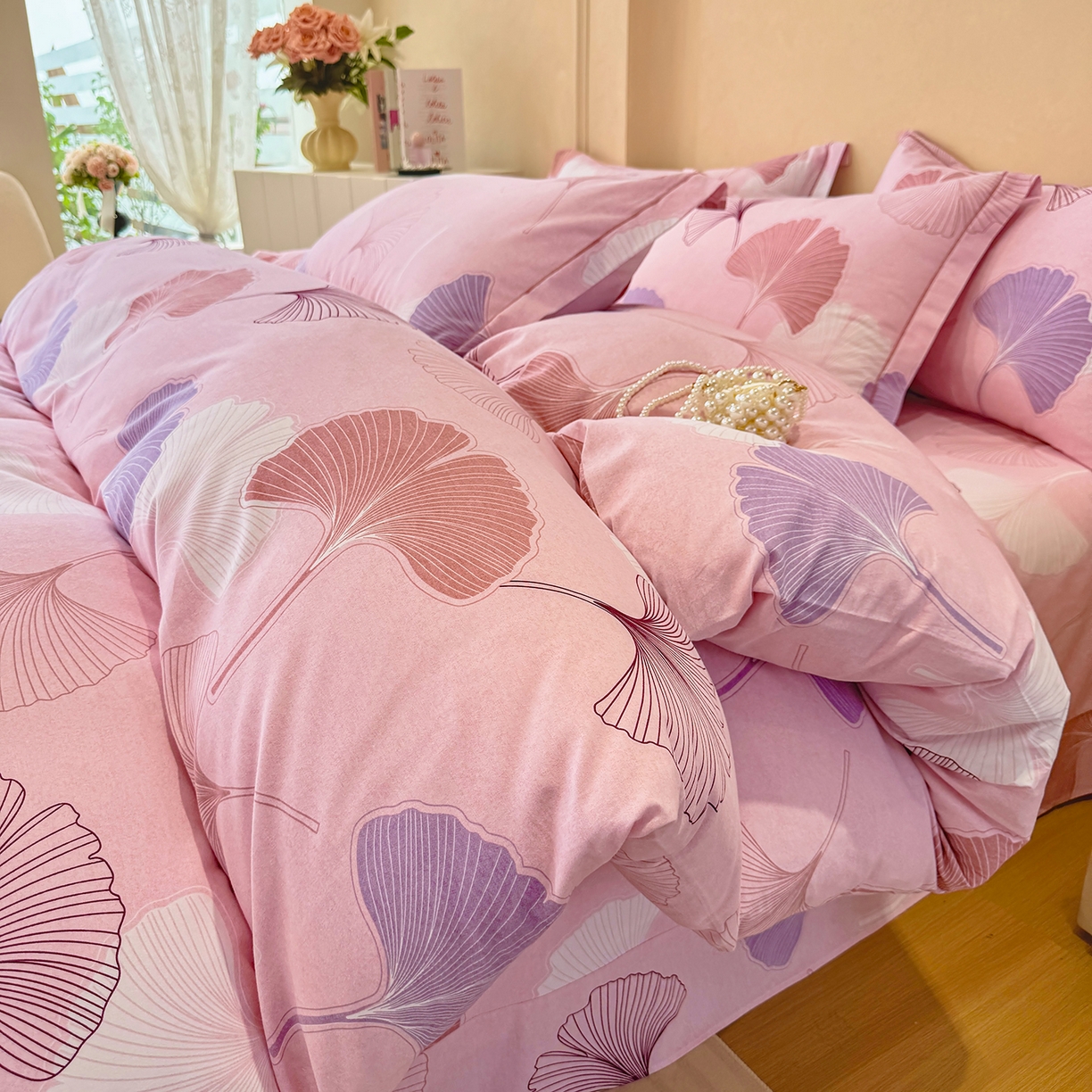 壹贝家纺 2025新款A类100%全棉加厚磨毛四件套系列 一叶知秋