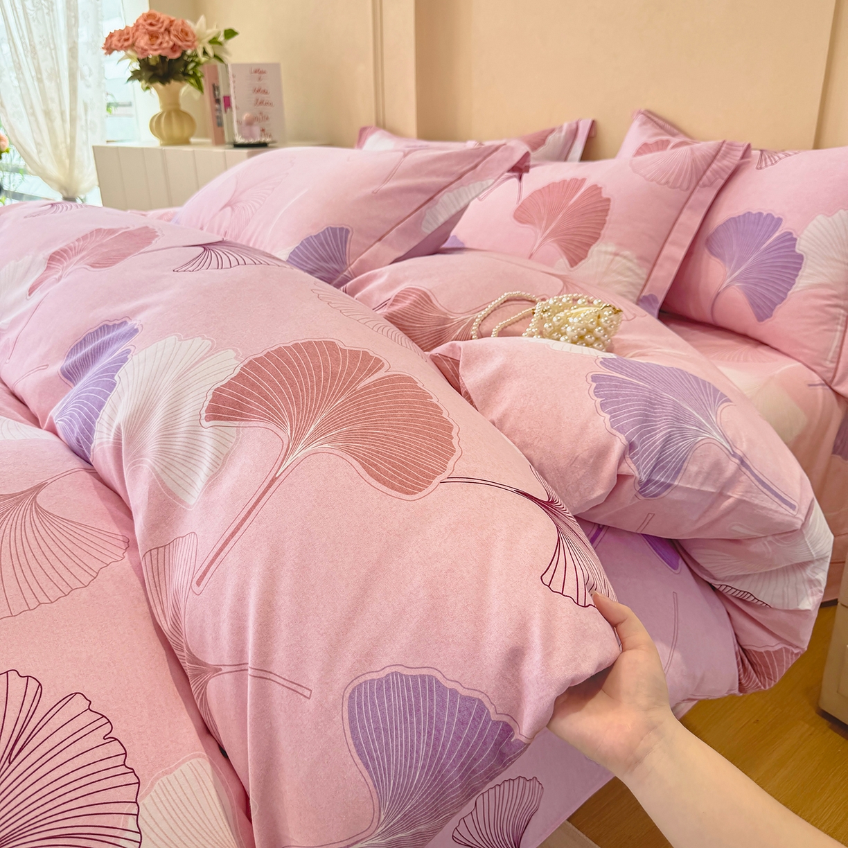 91家纺网 家纺一手货源 找家纺 壹贝家纺 2025新款A类100%全棉加厚磨毛四件套系列 一叶知秋