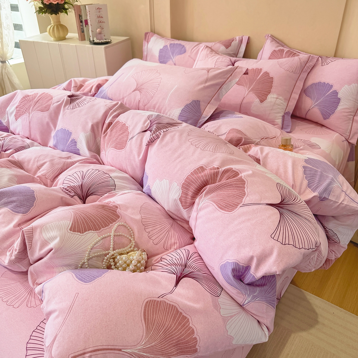 91家纺网 家纺一手货源 找家纺 壹贝家纺 2025新款A类100%全棉加厚磨毛四件套系列 一叶知秋