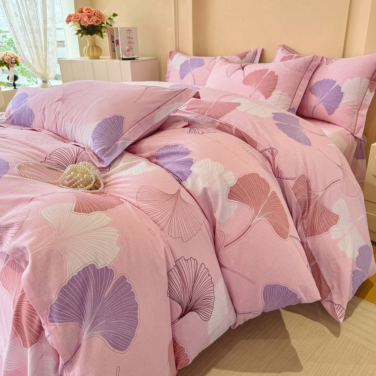 91家纺网 家纺一手货源 找家纺 壹贝家纺 2025新款A类100%全棉加厚磨毛四件套系列 一叶知秋