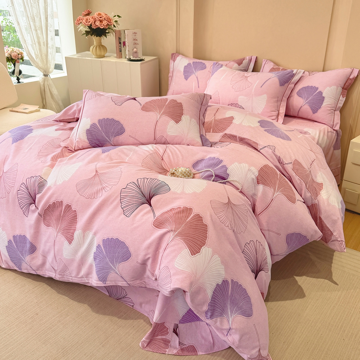 91家纺网 家纺一手货源 找家纺 壹贝家纺 2025新款A类100%全棉加厚磨毛四件套系列 一叶知秋