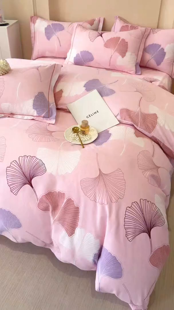 91家纺网 家纺一手货源 找家纺 壹贝家纺 2025新款A类100%全棉加厚磨毛四件套系列 一叶知秋