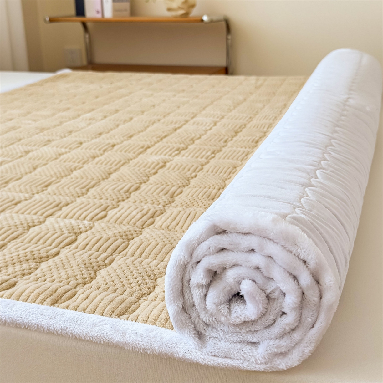 91家纺网 家纺一手货源 找家纺 恒爱家纺 2025新款牛奶绒提花床垫床褥 金典驼