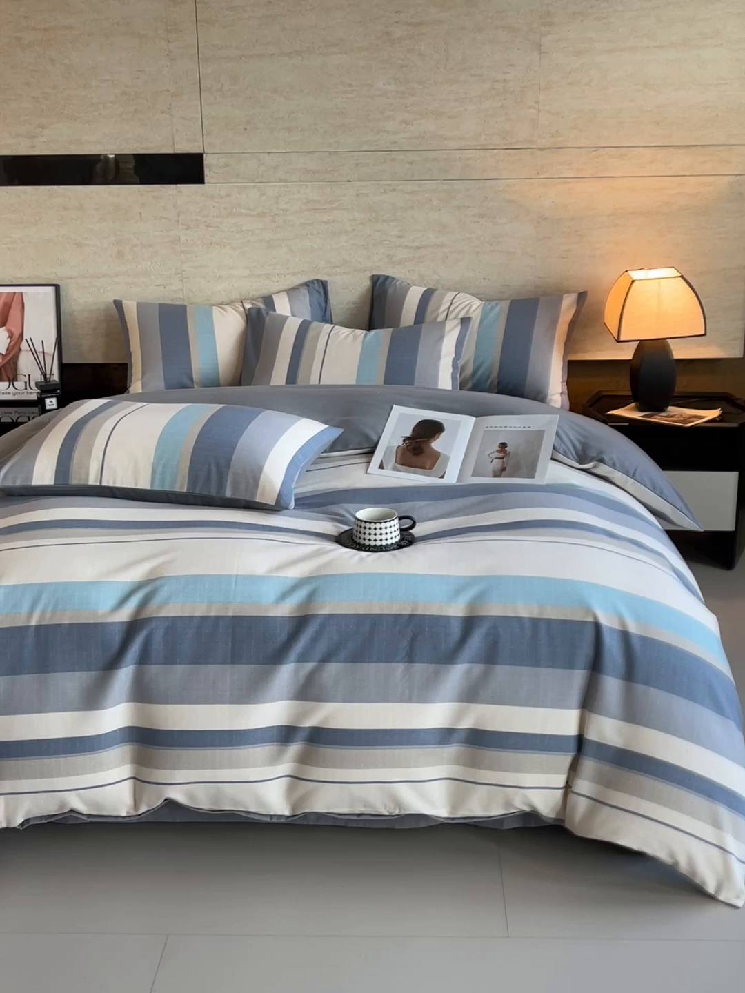 91家纺网 家纺一手货源 找家纺 琪格格纺织 2025新款磨毛印花四件套 简森-灰蓝