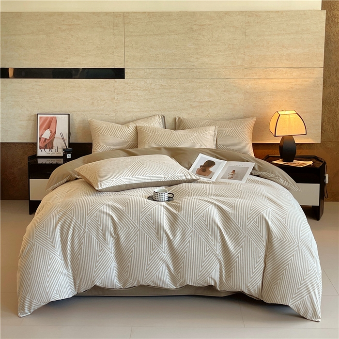 91家纺网 家纺一手货源 找家纺 琪格格纺织 2025新款磨毛印花四件套 南初-咖