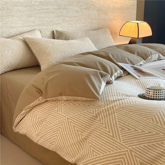 91家纺网 家纺一手货源 找家纺 琪格格纺织 2025新款磨毛印花四件套 南初-咖