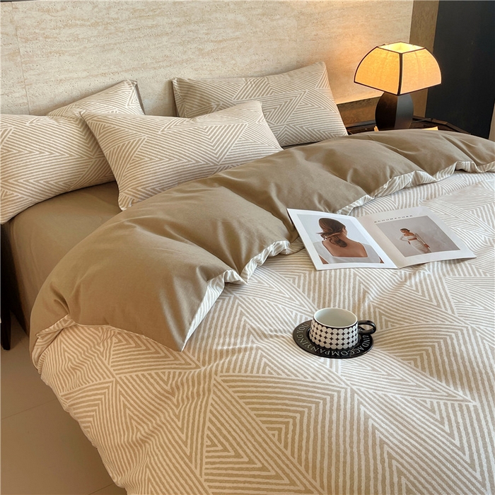 91家纺网 家纺一手货源 找家纺 琪格格纺织 2025新款磨毛印花四件套 南初-咖