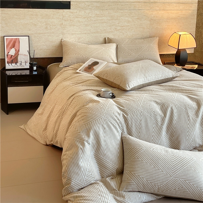 91家纺网 家纺一手货源 找家纺 琪格格纺织 2025新款磨毛印花四件套 南初-咖