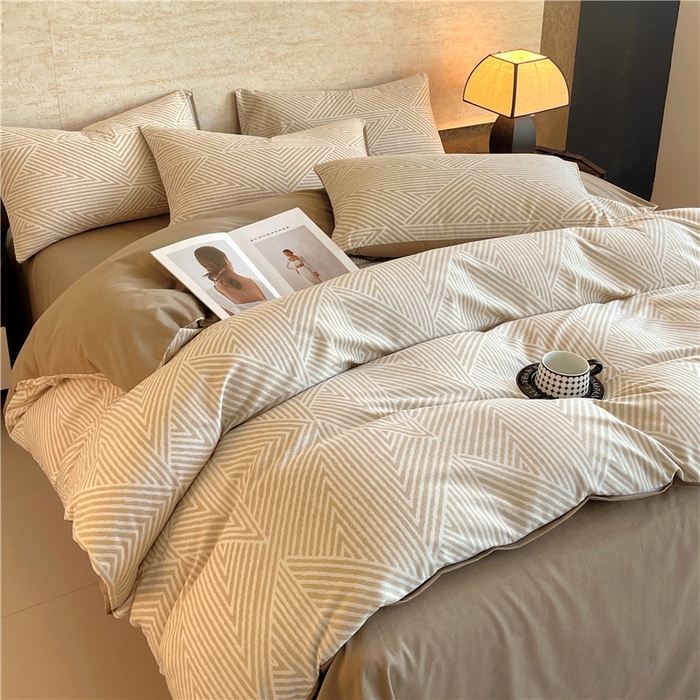 91家纺网 家纺一手货源 找家纺 琪格格纺织 2025新款磨毛印花四件套 南初-咖