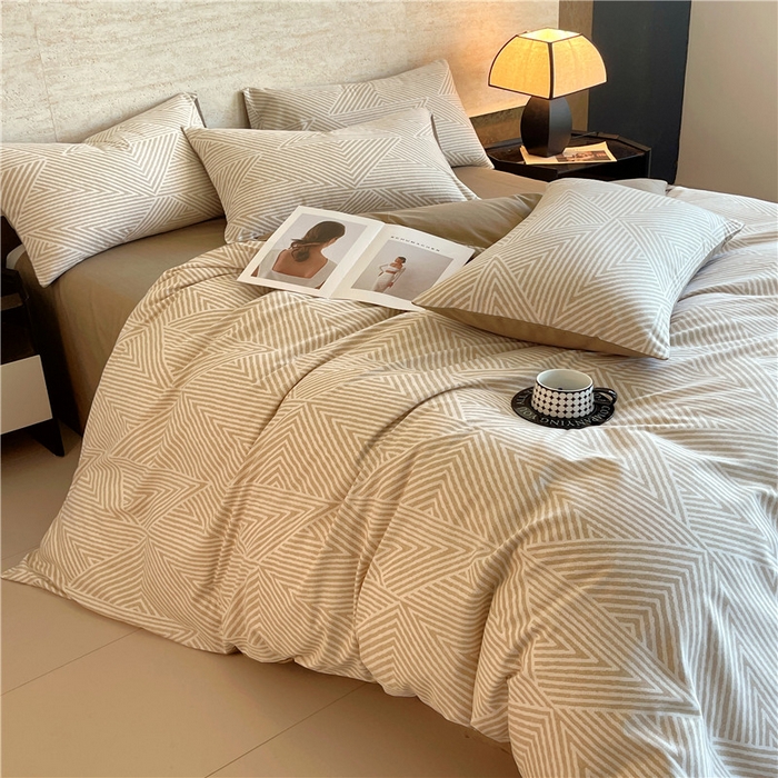 91家纺网 家纺一手货源 找家纺 琪格格纺织 2025新款磨毛印花四件套 南初-咖