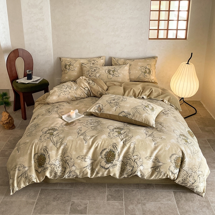 91家纺网 家纺一手货源 找家纺 琪格格纺织 2025新款磨毛印花四件套 素韵