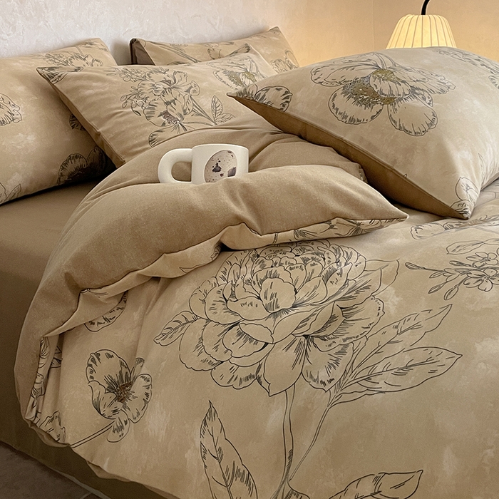 91家纺网 家纺一手货源 找家纺 琪格格纺织 2025新款磨毛印花四件套 素韵