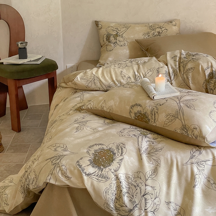 91家纺网 家纺一手货源 找家纺 琪格格纺织 2025新款磨毛印花四件套 素韵