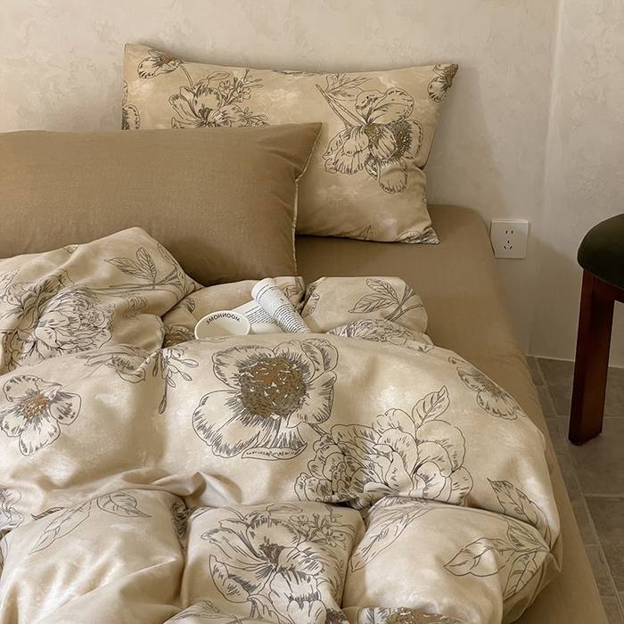 91家纺网 家纺一手货源 找家纺 琪格格纺织 2025新款磨毛印花四件套 素韵