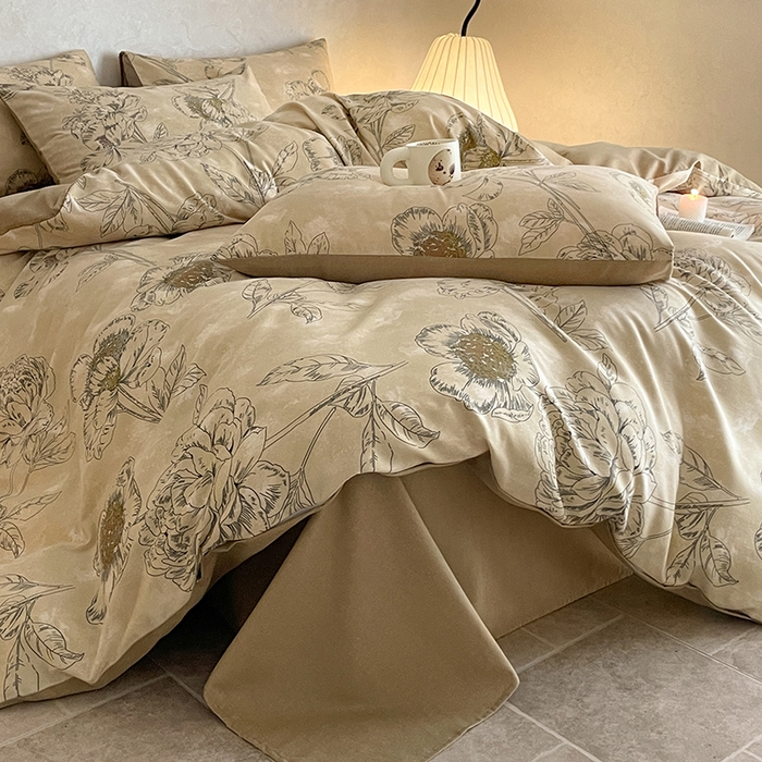 91家纺网 家纺一手货源 找家纺 琪格格纺织 2025新款磨毛印花四件套 素韵