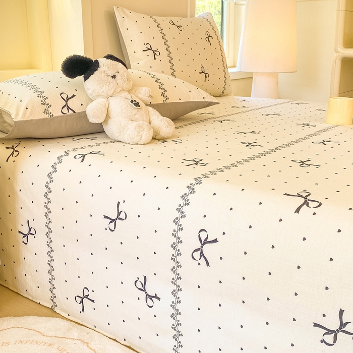 91家纺网 家纺一手货源 找家纺 朵朵家纺 2025新款双层纱单床单床单三件套（可定制尺寸） 法式蝴蝶结