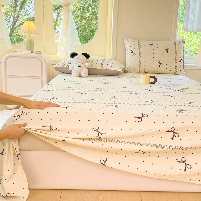 91家纺网 家纺一手货源 找家纺 朵朵家纺 2025新款双层纱单床单床单三件套（可定制尺寸） 法式蝴蝶结