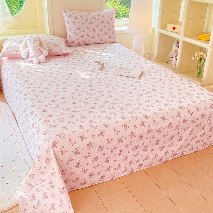 91家纺网 家纺一手货源 找家纺 朵朵家纺 2025新款双层纱单床单床单三件套（可定制尺寸） 玫瑰庄园