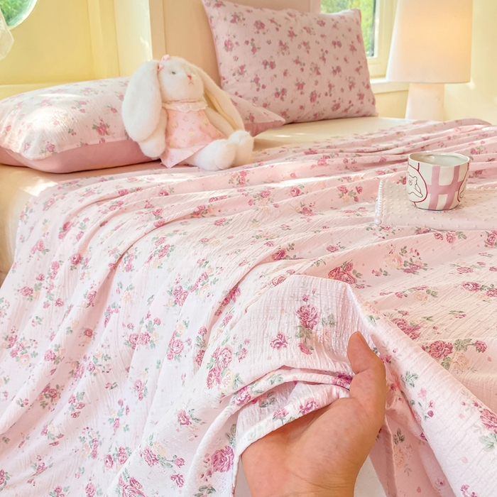 91家纺网 家纺一手货源 找家纺 朵朵家纺 2025新款双层纱单床单床单三件套（可定制尺寸） 玫瑰庄园