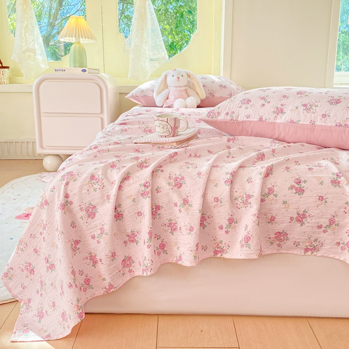 91家纺网 家纺一手货源 找家纺 朵朵家纺 2025新款双层纱单床单床单三件套（可定制尺寸） 玫瑰庄园