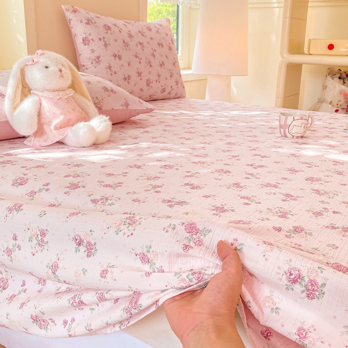 91家纺网 家纺一手货源 找家纺 朵朵家纺 2025新款双层纱单床单床单三件套（可定制尺寸） 玫瑰庄园
