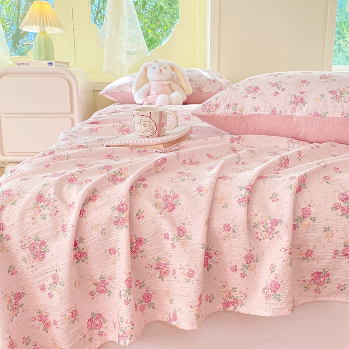 91家纺网 家纺一手货源 找家纺 朵朵家纺 2025新款双层纱单床单床单三件套（可定制尺寸） 玫瑰庄园