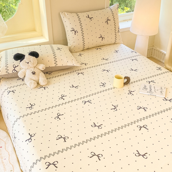 91家纺网 家纺一手货源 找家纺 朵朵家纺 2025新款双层纱单床单床单三件套（可定制尺寸） 法式蝴蝶结