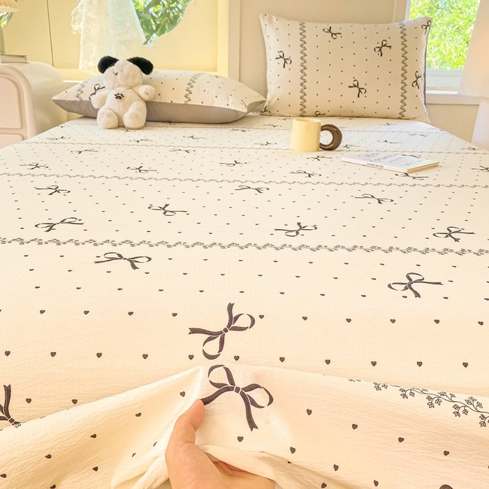 91家纺网 家纺一手货源 找家纺 朵朵家纺 2025新款双层纱单床单床单三件套（可定制尺寸） 法式蝴蝶结