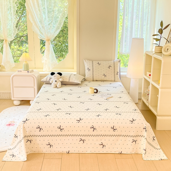 91家纺网 家纺一手货源 找家纺 朵朵家纺 2025新款双层纱单床单床单三件套（可定制尺寸） 法式蝴蝶结