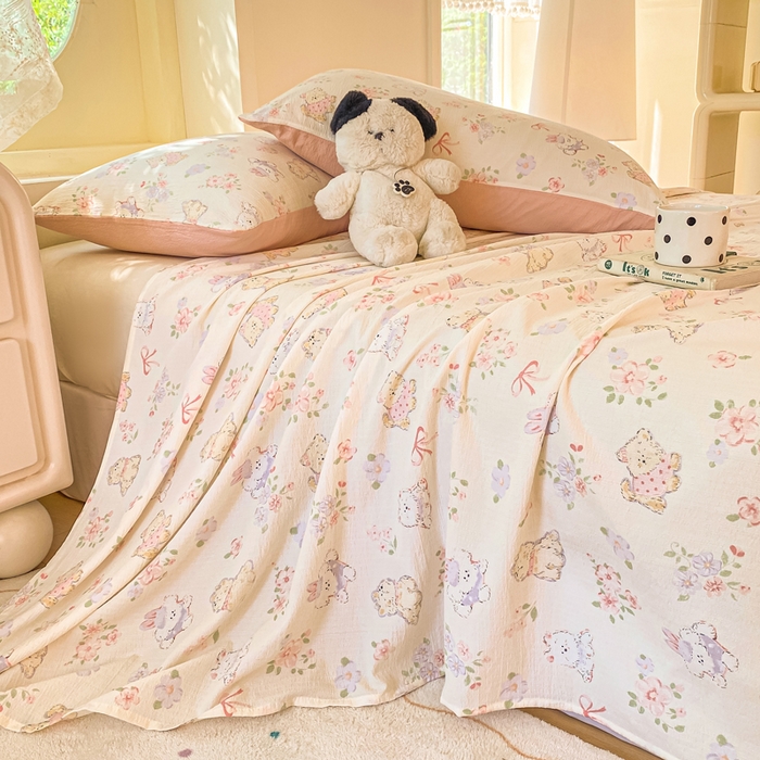 91家纺网 家纺一手货源 找家纺 （总）朵朵家纺 2025新款双层纱单床单床单三件套（可定制尺寸）