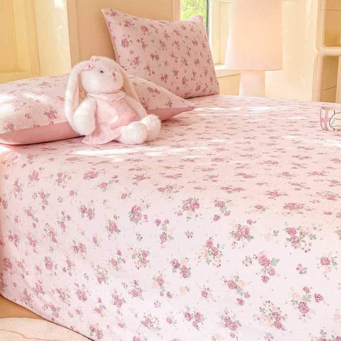 91家纺网 家纺一手货源 找家纺 朵朵家纺 2025新款双层纱单床单床单三件套（可定制尺寸） 玫瑰庄园