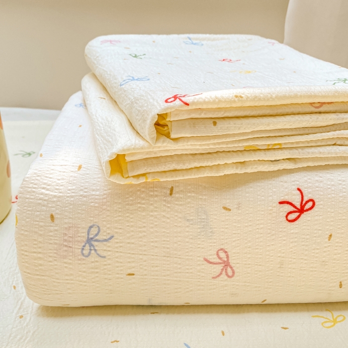 91家纺网 家纺一手货源 找家纺 朵朵家纺 2025新款双层纱单床单床单三件套（可定制尺寸） 奶油蝴蝶结