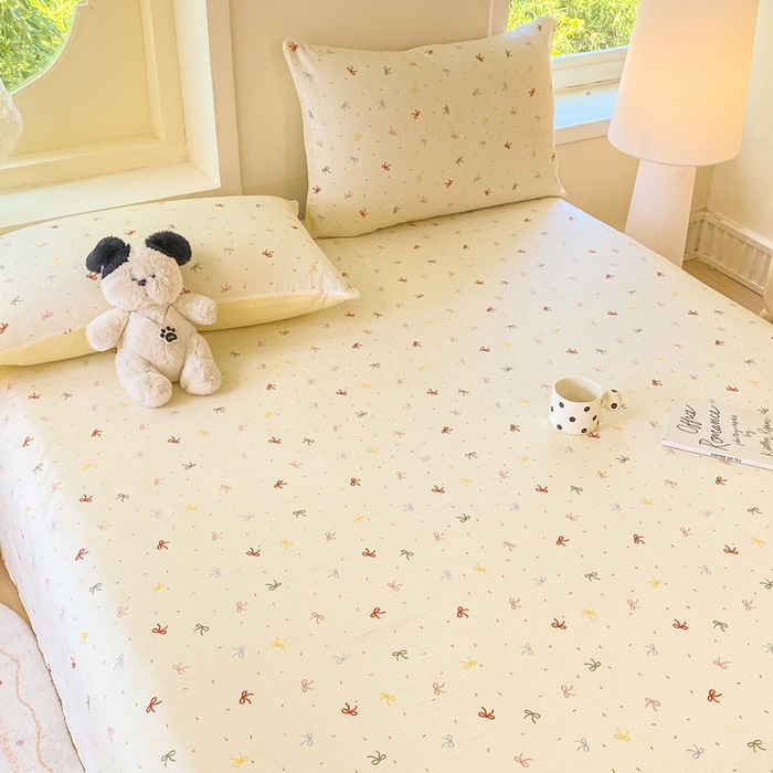 91家纺网 家纺一手货源 找家纺 朵朵家纺 2025新款双层纱单床单床单三件套（可定制尺寸） 奶油蝴蝶结