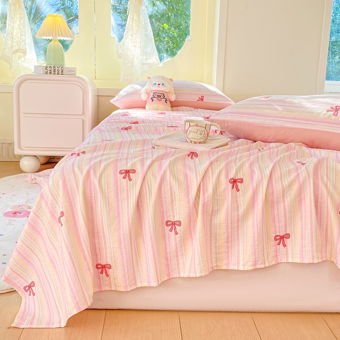 91家纺网 家纺一手货源 找家纺 朵朵家纺 2025新款双层纱单床单床单三件套（可定制尺寸） 情人节