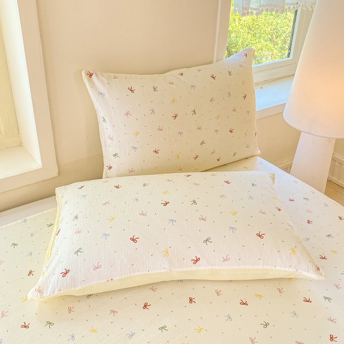 91家纺网 家纺一手货源 找家纺 朵朵家纺 2025新款双层纱单床单床单三件套（可定制尺寸） 奶油蝴蝶结