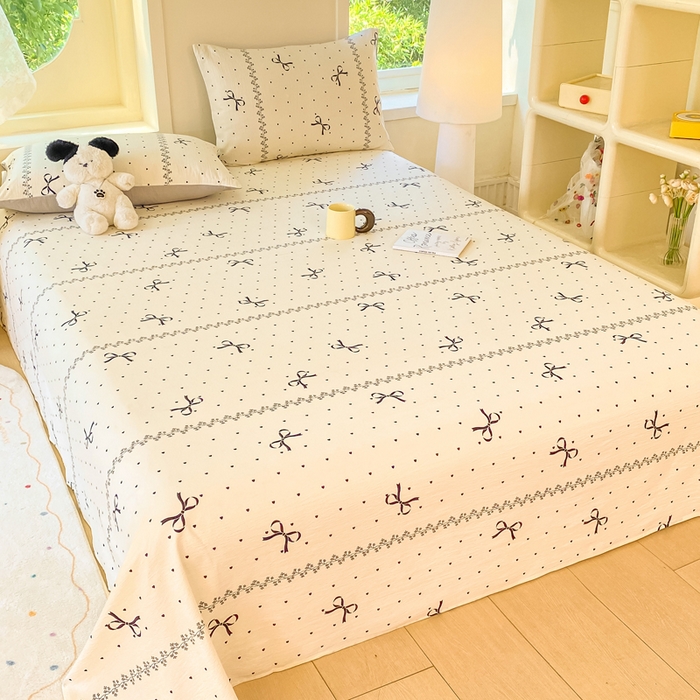 91家纺网 家纺一手货源 找家纺 朵朵家纺 2025新款双层纱单床单床单三件套（可定制尺寸） 法式蝴蝶结