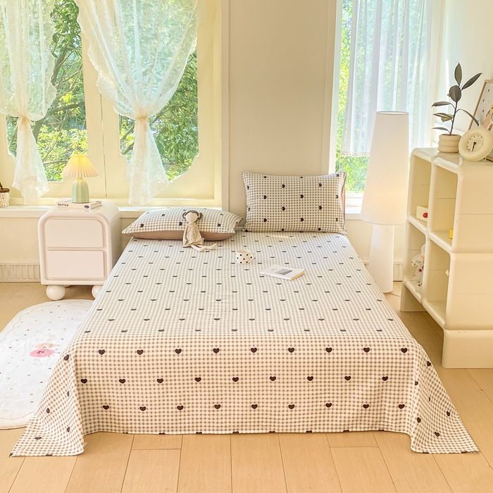 91家纺网 家纺一手货源 找家纺 朵朵家纺 2025新款双层纱单床单床单三件套（可定制尺寸） 心动