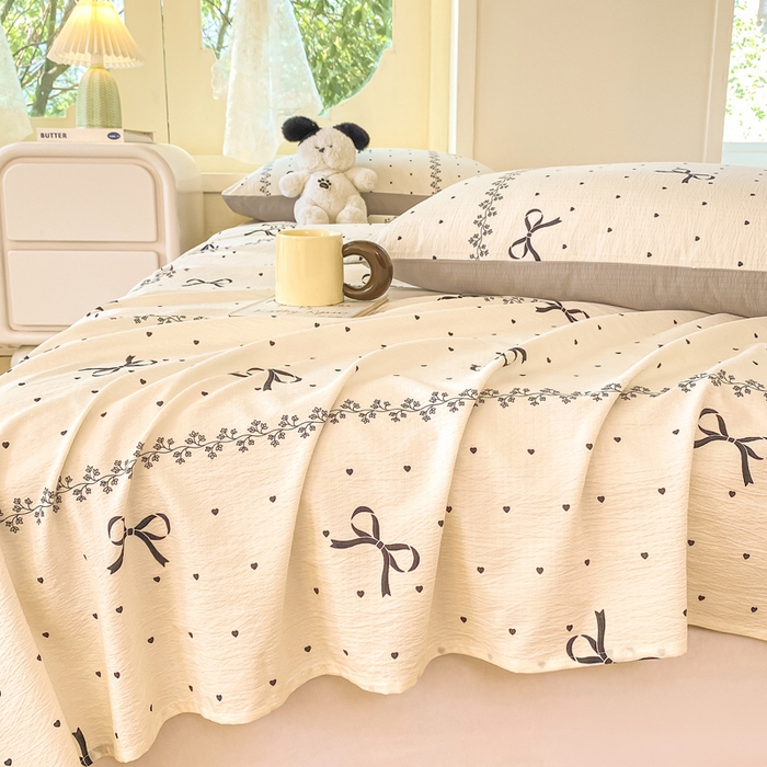 91家纺网 家纺一手货源 找家纺 朵朵家纺 2025新款双层纱单床单床单三件套（可定制尺寸） 法式蝴蝶结