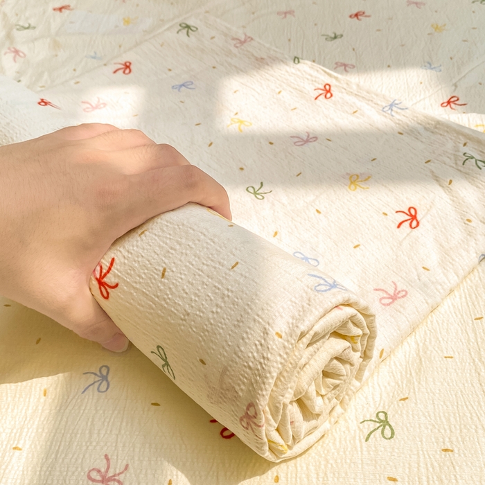 91家纺网 家纺一手货源 找家纺 朵朵家纺 2025新款双层纱单床单床单三件套（可定制尺寸） 奶油蝴蝶结