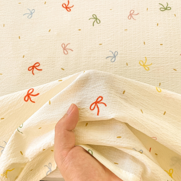 91家纺网 家纺一手货源 找家纺 朵朵家纺 2025新款双层纱单床单床单三件套（可定制尺寸） 奶油蝴蝶结