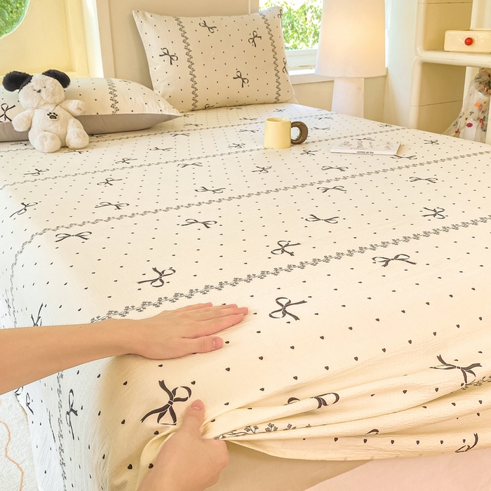 91家纺网 家纺一手货源 找家纺 朵朵家纺 2025新款双层纱单床单床单三件套（可定制尺寸） 法式蝴蝶结