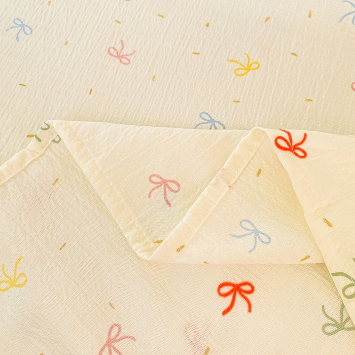 91家纺网 家纺一手货源 找家纺 朵朵家纺 2025新款双层纱单床单床单三件套（可定制尺寸） 奶油蝴蝶结