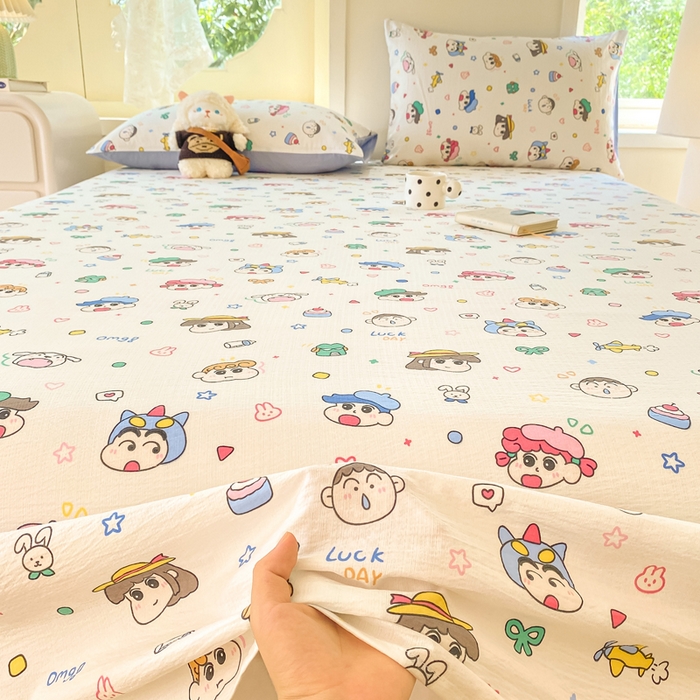 91家纺网 家纺一手货源 找家纺 朵朵家纺 2025新款双层纱单床单床单三件套（可定制尺寸） 快乐重年