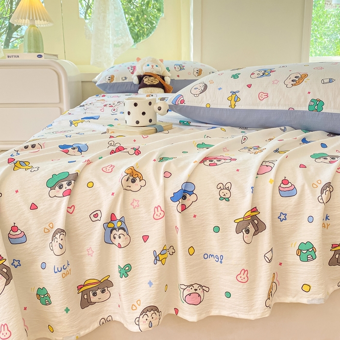 91家纺网 家纺一手货源 找家纺 朵朵家纺 2025新款双层纱单床单床单三件套（可定制尺寸） 快乐重年