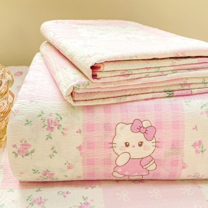 91家纺网 家纺一手货源 找家纺 朵朵家纺 2025新款双层纱单床单床单三件套（可定制尺寸） KT花园