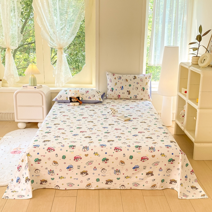 91家纺网 家纺一手货源 找家纺 朵朵家纺 2025新款双层纱单床单床单三件套（可定制尺寸） 快乐重年