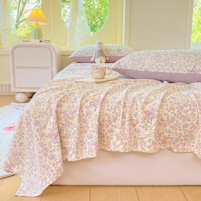 91家纺网 家纺一手货源 找家纺 朵朵家纺 2025新款双层纱单床单床单三件套（可定制尺寸） 锦上添花