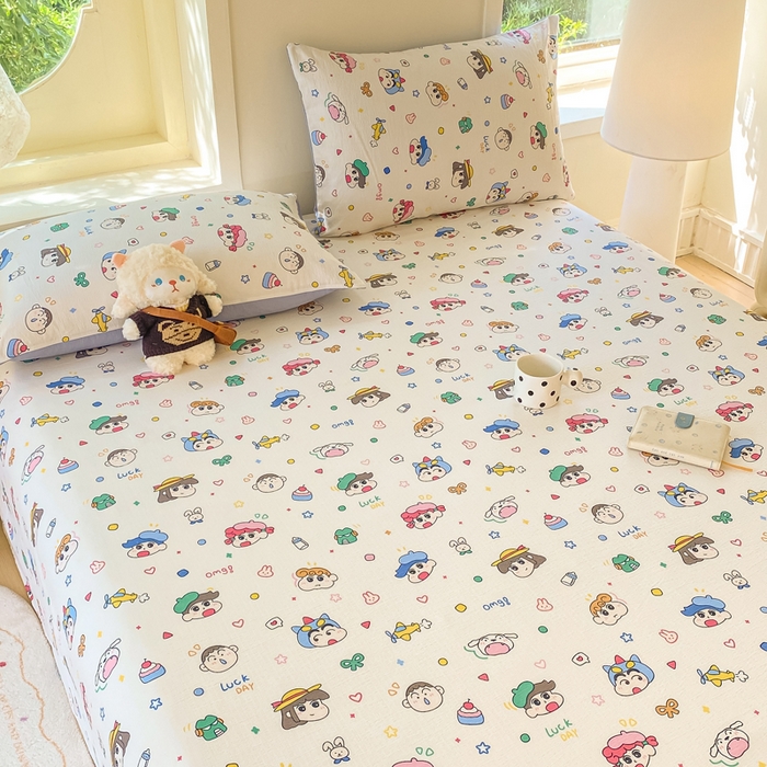 91家纺网 家纺一手货源 找家纺 朵朵家纺 2025新款双层纱单床单床单三件套（可定制尺寸） 快乐重年